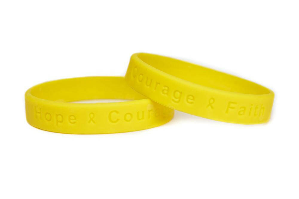 Hope Courage Faith Yellow Rubber Bracelet Wristband - Youth 7" - Support Store