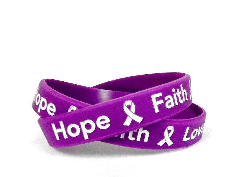 Hope Faith Love Purple Rubber Bracelet Wristband - Adult 8" - Support Store