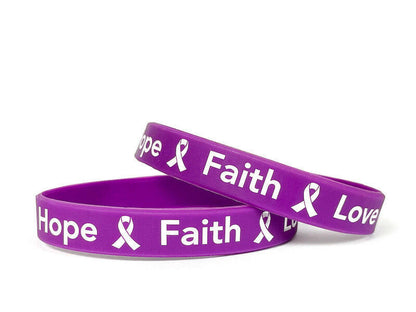 Hope Faith Love Purple Rubber Bracelet Wristband - Adult 8" - Support Store