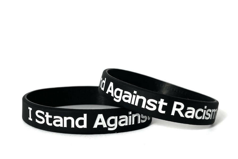 I Stand Against Racism Black Rubber Bracelet Wristband With White Letters - Adult 8" - Support Store