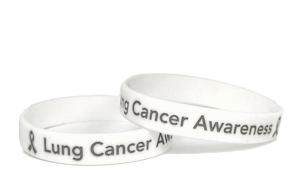 Lung Cancer Awareness White Rubber Bracelet Wristband Grey Letters- Adult 8" - Support Store