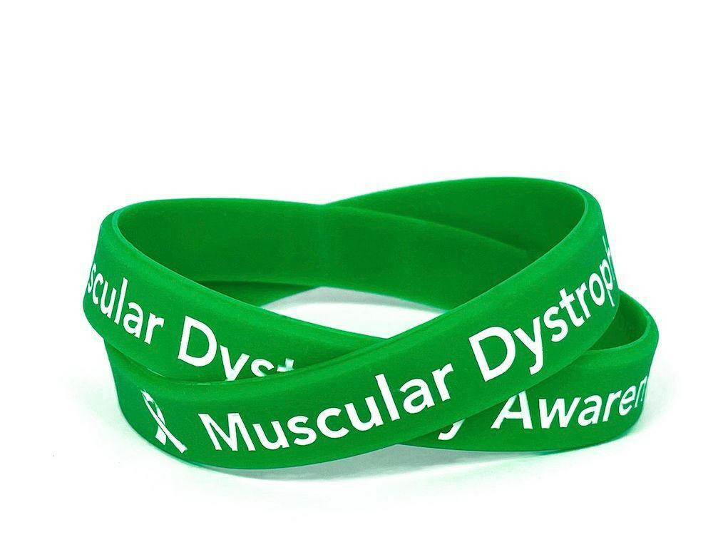 Muscular Dystrophy Awareness Green Rubber Bracelet Wristband White Letters- Adult 8" - Support Store