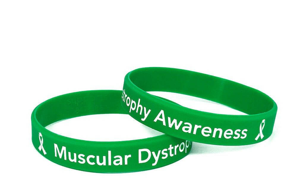 Muscular Dystrophy Awareness Green Rubber Bracelet Wristband White Letters- Adult 8" - Support Store