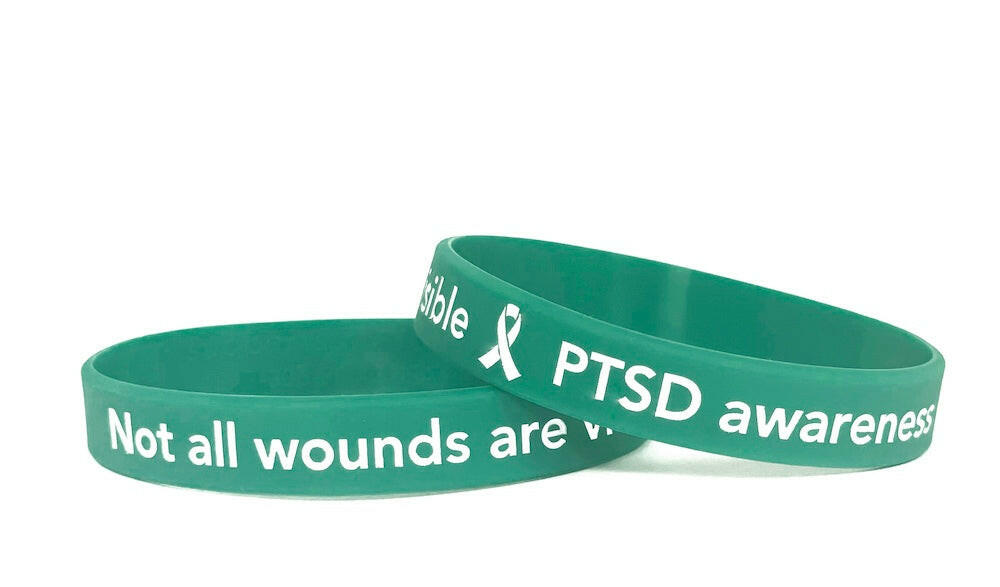 Not all wounds are visible PTSD Awareness Teal Wristband White Letters Adult 8" - Support Store