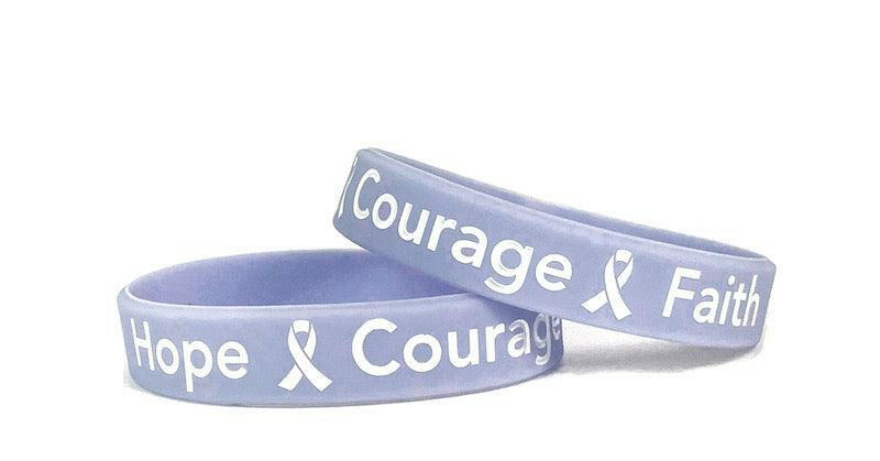 Periwinkle Hope Courage Faith Rubber Wristband White Letters- Adult 8" - Support Store