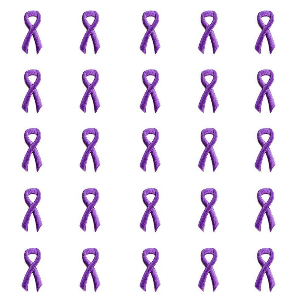 Purple Ribbon Embroidered Stick-ons - 25-pack - Support Store