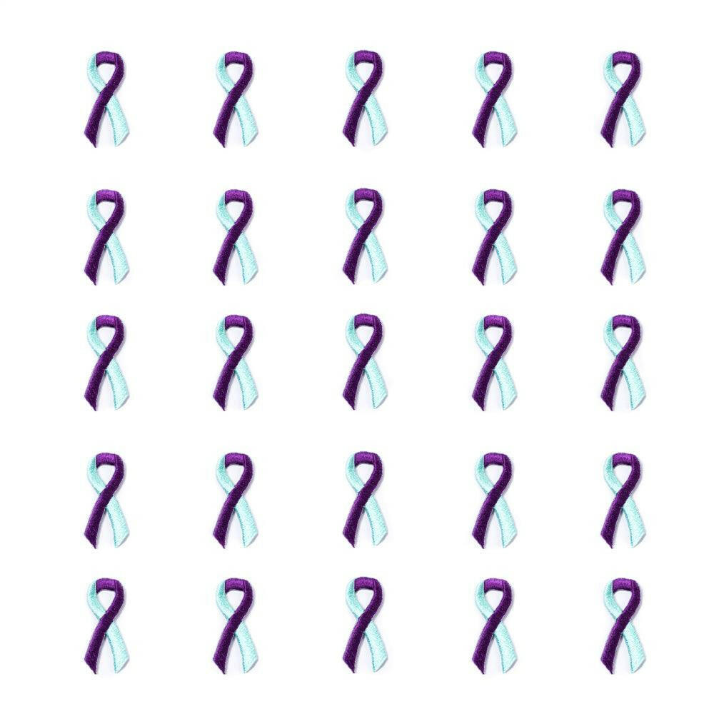 Purple Turquoise Ribbon Embroidered Stick-ons - 25-pack - Support Store