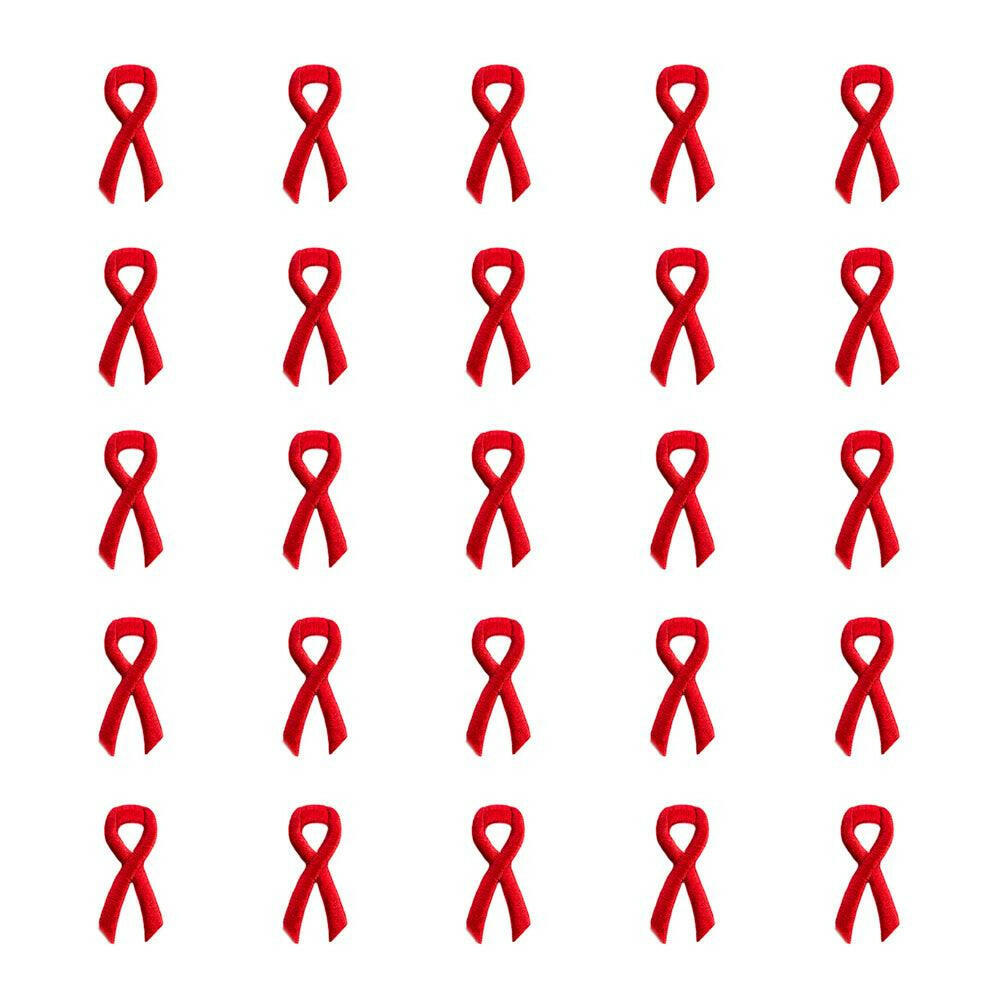 Red Ribbon Embroidered Stick-ons - 25-pack - Support Store