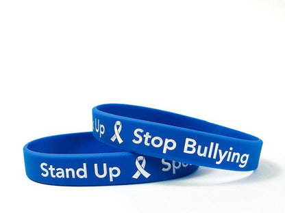 Stand Up - Speak Up - Stop Bullying White Letters Blue Wristband - Adult 8" - Support Store