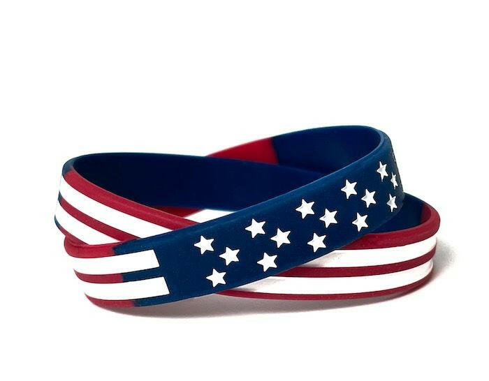 Stars and Stripes American Flag Rubber Bracelet Wristband - Adult 8" - Support Store