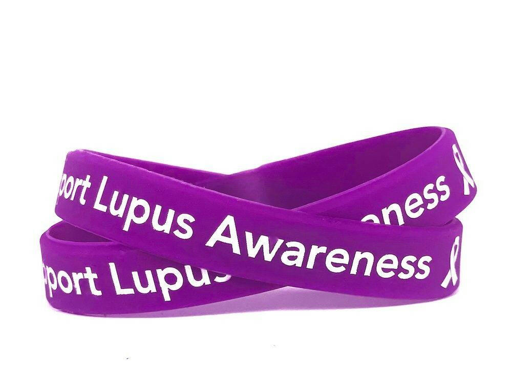 Support Lupus Awareness purple wristband white letters - Adult 8" - Support Store