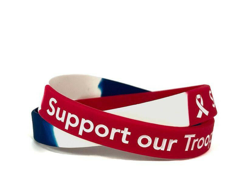 Support our Troops Red, White & Blue Rubber Wristband – Adult 8" - Support Store