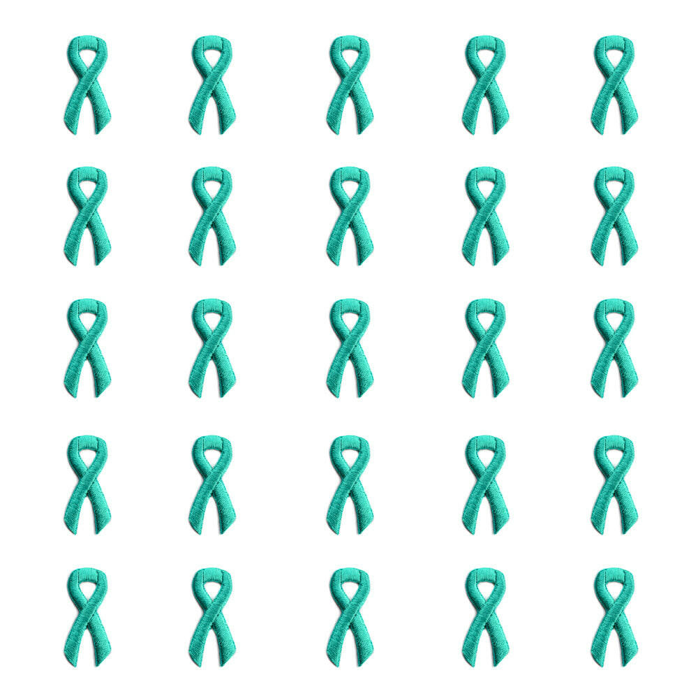 Teal Ribbon Embroidered Stick-ons - 25-pack - Support Store
