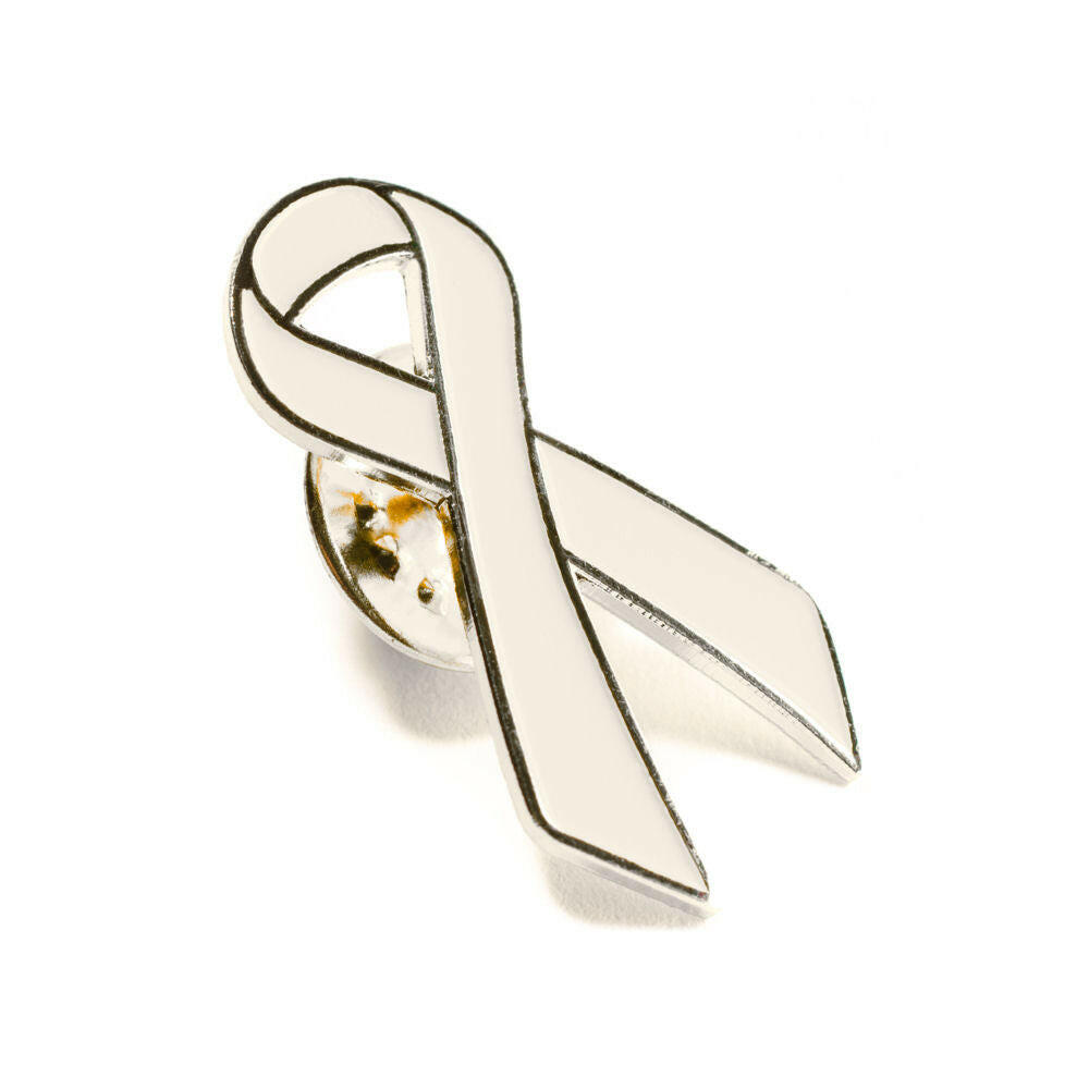 White Pearl Ribbon Lapel Pin - Support Store