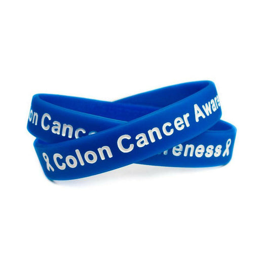 Colon Cancer Awareness Blue Wristband White Lettering - Youth 7" - Support Store