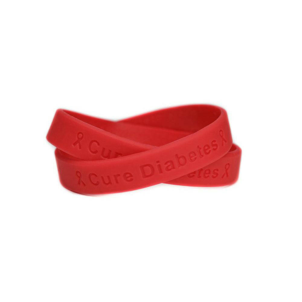 Cure Diabetes Red Rubber Bracelet Wristband - Youth 7" - Support Store