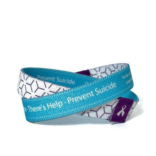 Eco Elastic There's Hope There's Help - Prevent Suicide Purple Turquoise Fabric Wristband - Adult 8" - Support Store