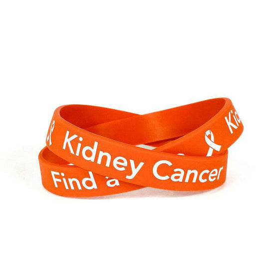 Find a Cure - Kidney Cancer orange wristband white letters - Adult 8" - Support Store