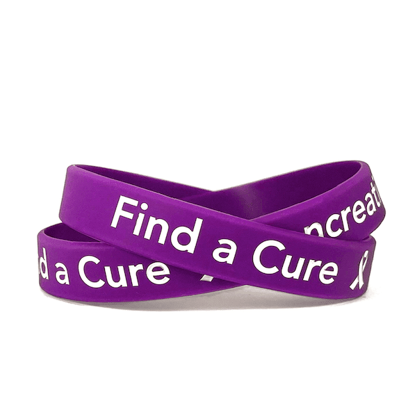 Find a Cure - Pancreatic Cancer purple wristband white letters - Adult XL 9" - Support Store