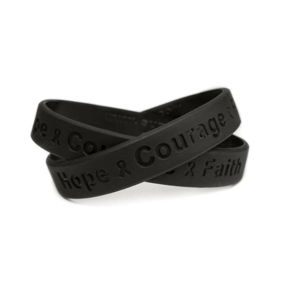 Hope Courage Faith Black Rubber Bracelet Wristband - Youth 7" - Support Store