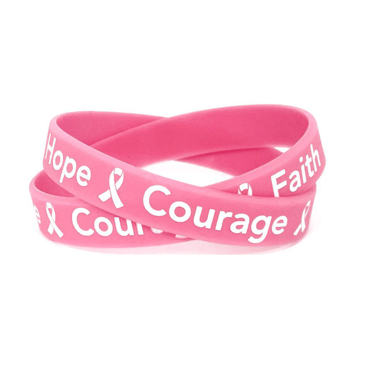 Hope Courage Faith Pink Rubber Bracelet Wristband White Letters - Adult 8" - Support Store