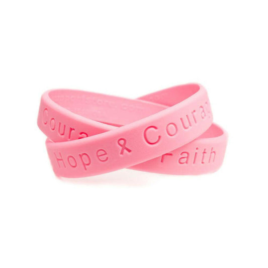 Hope Courage Faith Pink Rubber Bracelet Wristband - Youth 7" - Support Store