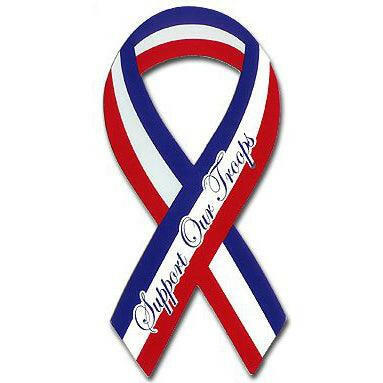 Support Our Troops Ribbon Car Magnet - Script Font - Red, White and Blue - Support Store