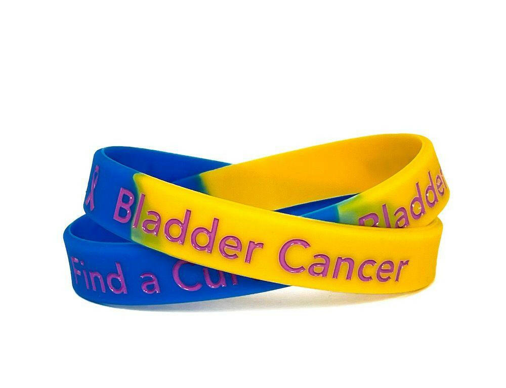 Bladder Cancer Find a Cure blue, yellow, purple wristband - Adult 8" - Support Store