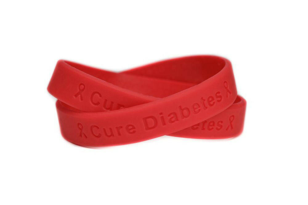 Cure Diabetes Red Rubber Bracelet Wristband - Adult 8" - Support Store