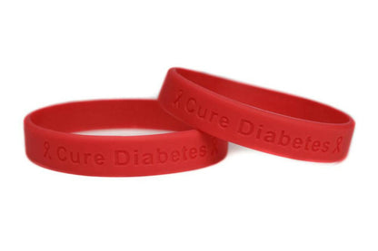 Cure Diabetes Red Rubber Bracelet Wristband - Adult 8" - Support Store