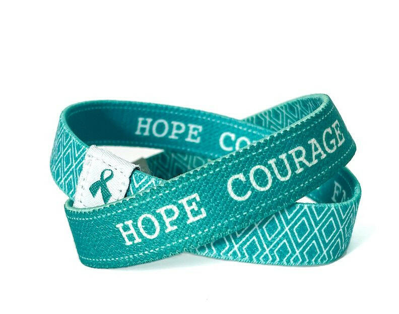 Eco Elastic Teal Hope Courage Faith Cloth Wristband - 8" Adult - Support Store