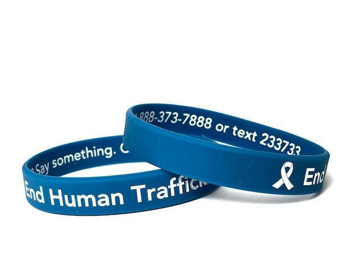 End Human Trafficking Deep Blue Wristband White Letters- Adult 8" - Support Store
