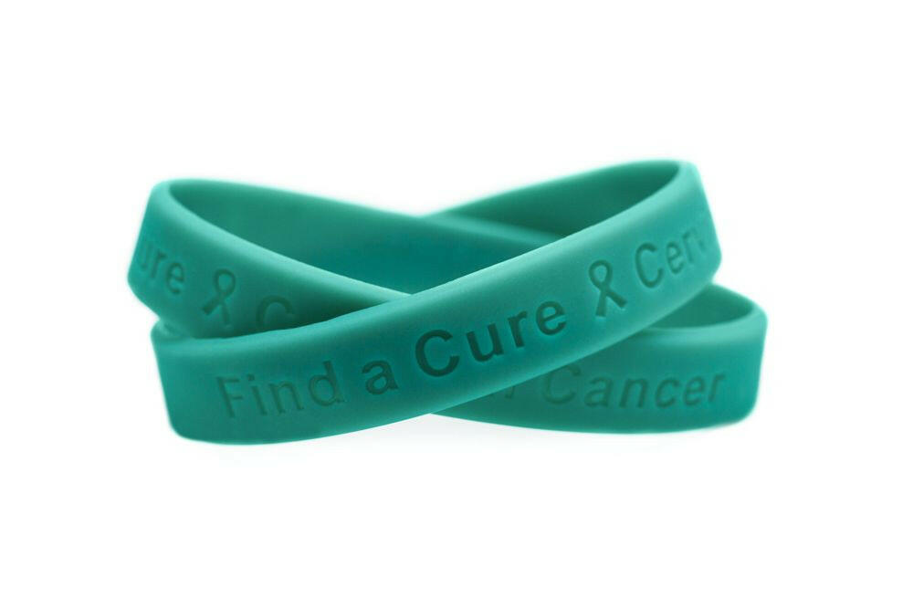 Find a Cure - Cervical Cancer teal wristband - Adult 8" - Support Store