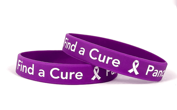 Find a Cure - Pancreatic Cancer purple wristband white letters - Adult XL 9" - Support Store