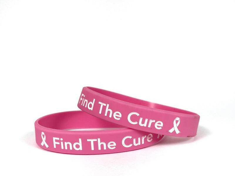 Find the Cure Pink Rubber Bracelet Wristband White Letters- Adult 8" - Support Store