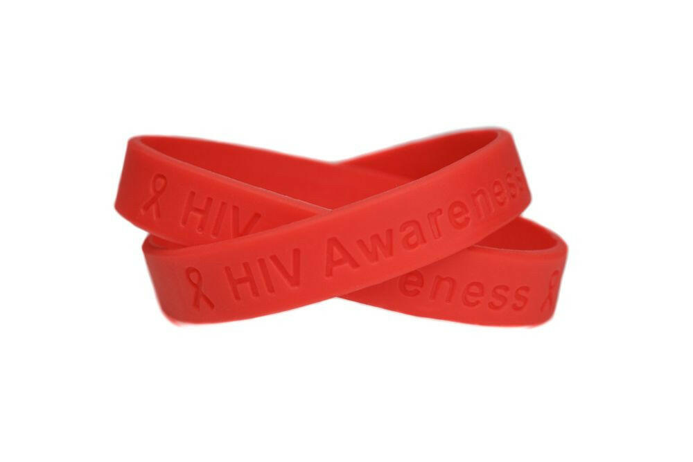 HIV Awareness Red Rubber Wristband - Adult 8" - Support Store