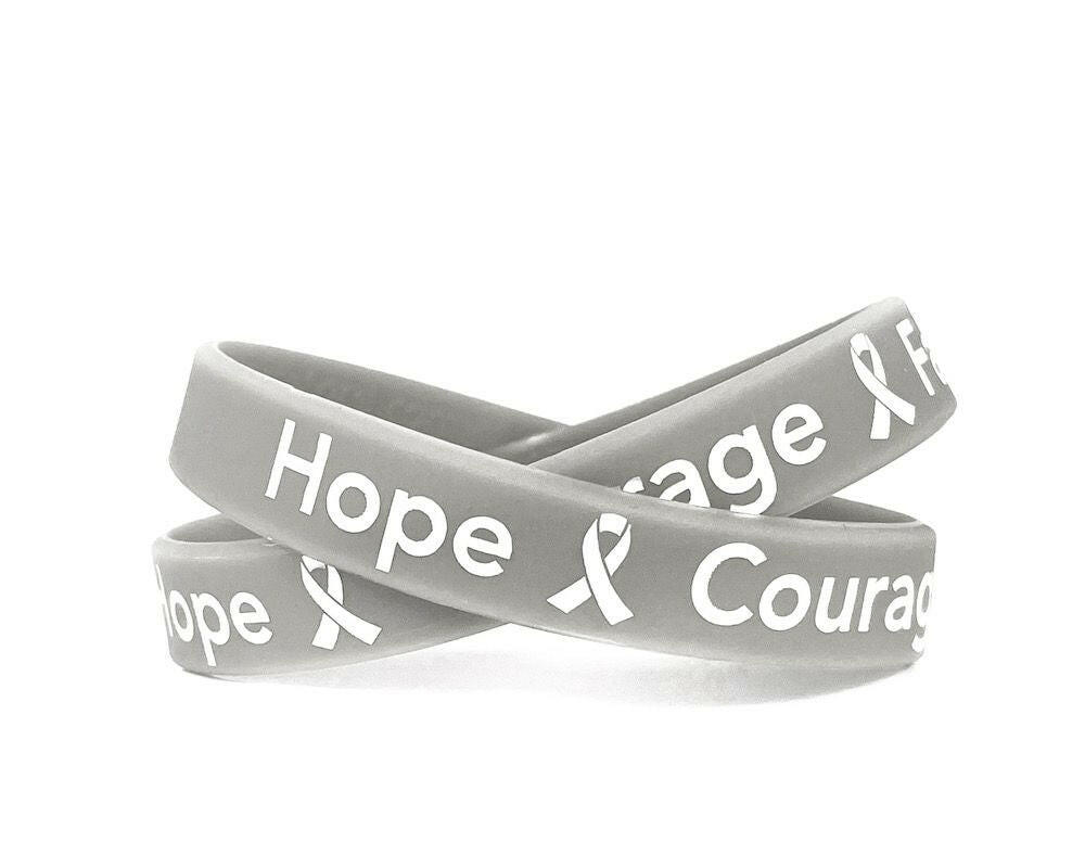 Hope Courage Faith Grey Rubber Bracelet Wristband - Adult 8" White Fill - Support Store