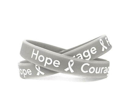 Hope Courage Faith Grey Rubber Bracelet Wristband - Adult 8" White Fill - Support Store