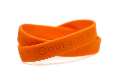 Hope Courage Faith Orange Rubber Bracelet Wristband - Youth 7" - Support Store