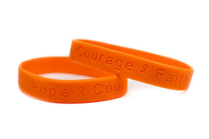 Hope Courage Faith Orange Rubber Bracelet Wristband - Youth 7" - Support Store