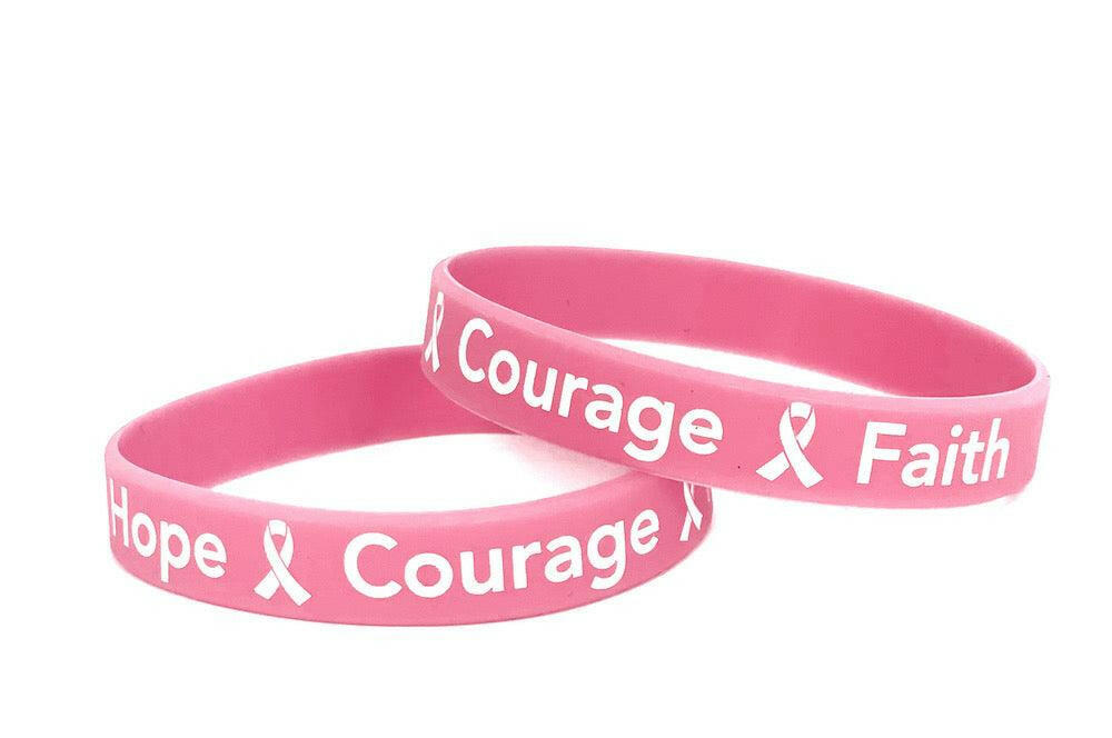 Hope Courage Faith Pink Rubber Bracelet Wristband White Letters - Adult 8" - Support Store