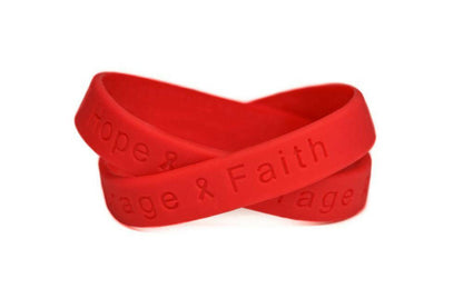 Hope Courage Faith Red Rubber Bracelet Wristband - Youth 7" - Support Store