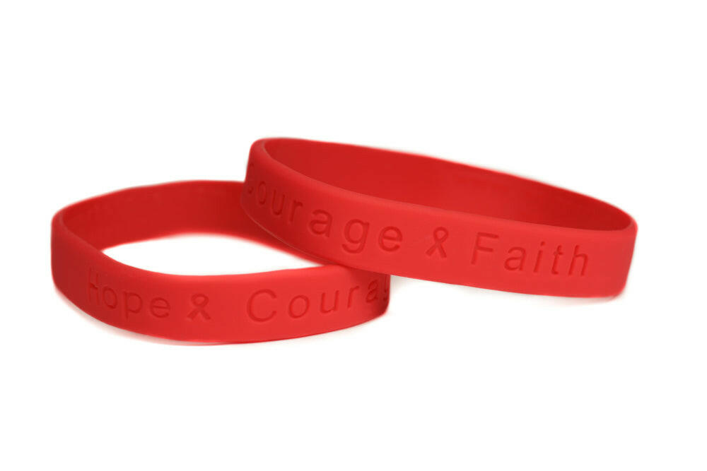 Hope Courage Faith Red Rubber Bracelet Wristband - Youth 7" - Support Store