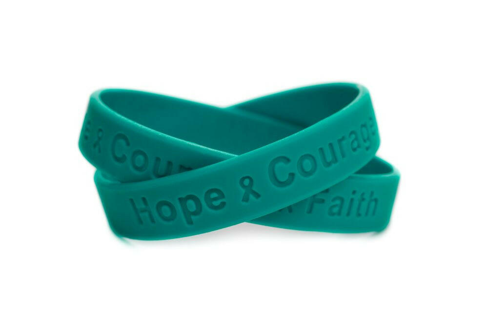 Hope Courage Faith Teal Rubber Bracelet Wristband - Youth 7" - Support Store