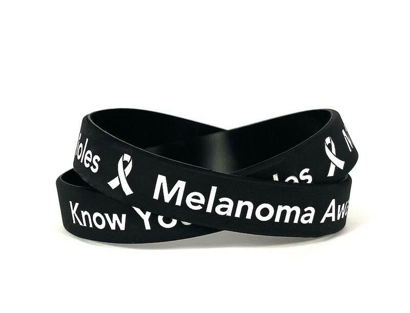 Know Your Moles - Melanoma Awareness black wristband white letters - Adult 8" - Support Store