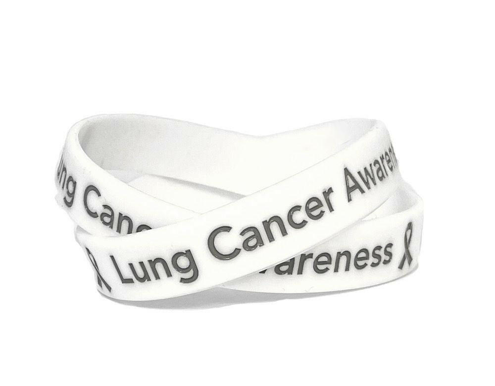 Lung Cancer Awareness White Rubber Bracelet Wristband Grey Letters- Adult 8" - Support Store
