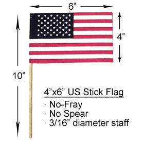 USA Small Stick American Flags for Parades 4" by 6" 24-pack - Support Store